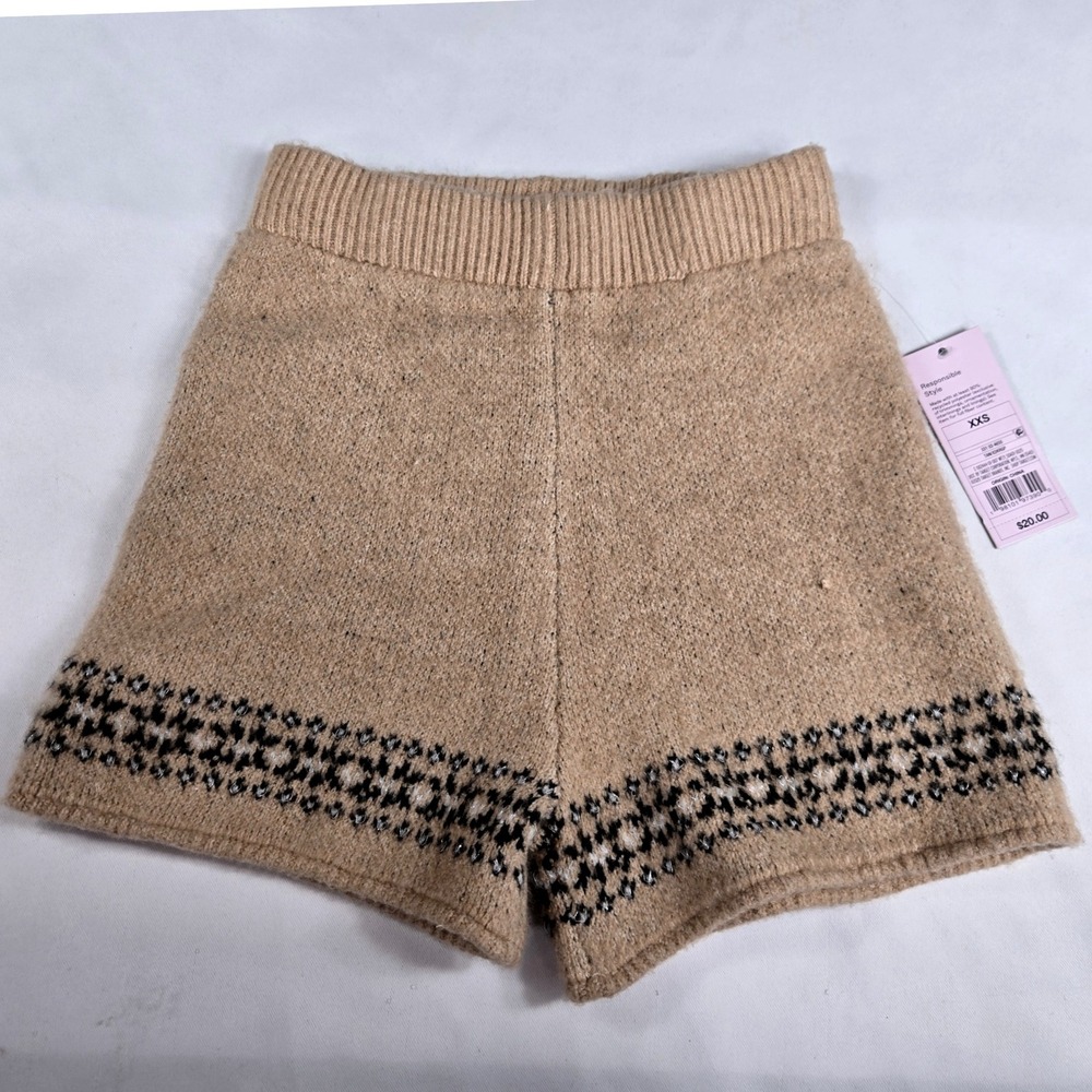 Wild Fable Womens XXS Knit‎ Sweater Shorts Beige Black Fair Isle High Rise New